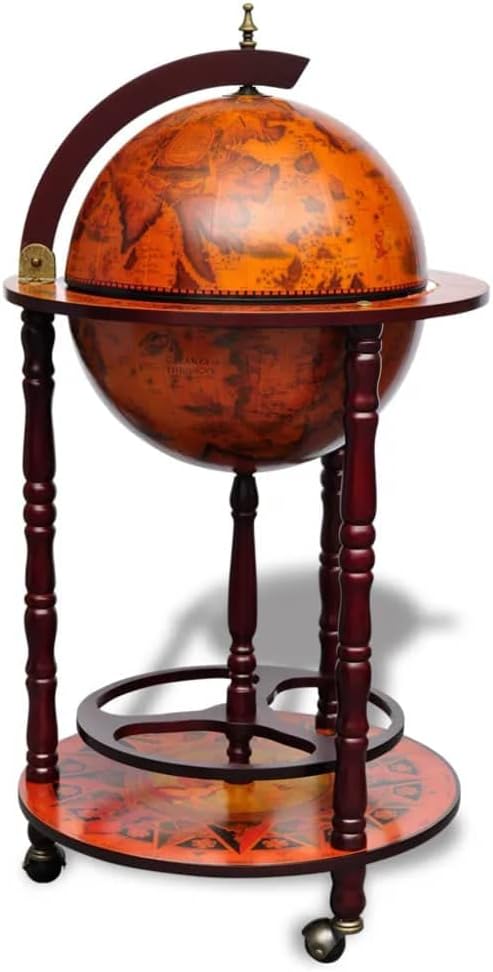Globe Bar Wine Stand 16th Century Italian Replica Liquor Cabinet, Eucalyptus Wood R73395