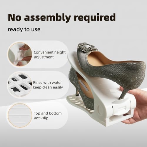 Shoe Slots Organizer 16PCS Adjustable Double Layer Stack Shoe Rack, White N381980