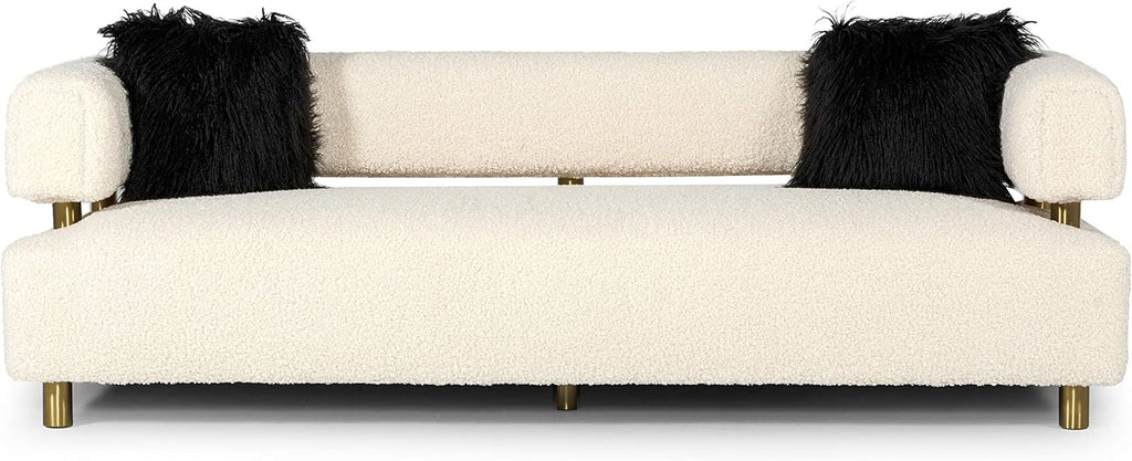 Blanka Collection Glam Style Upholstered Sofa with Tuxedo Arms, Beige S1619