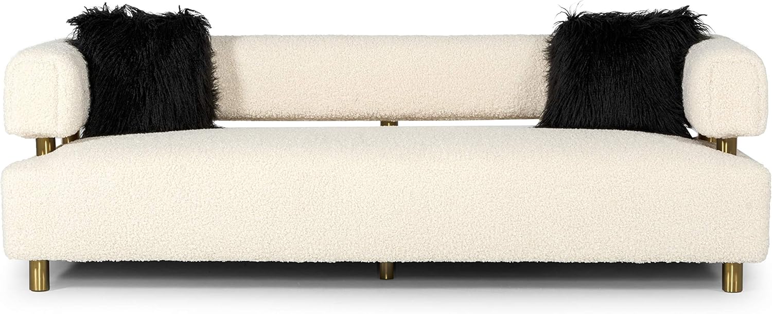 Blanka Collection Glam Style Upholstered Sofa with Tuxedo Arms, Beige S1619