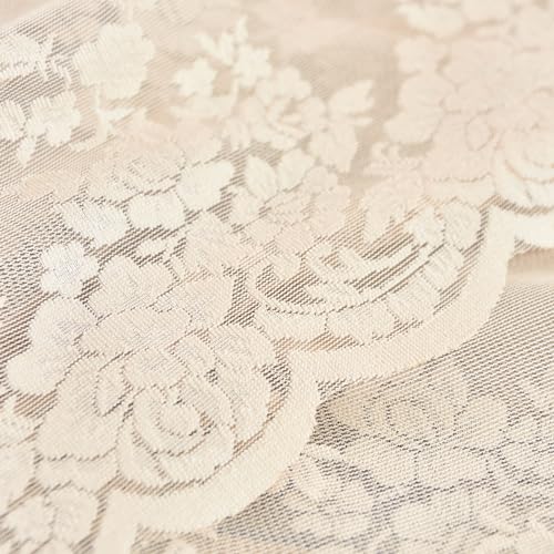 Kotile Ivory Lace Curtains 63 Inch Length 2 Panels Set, Scalloped Edge, Grommet H87710