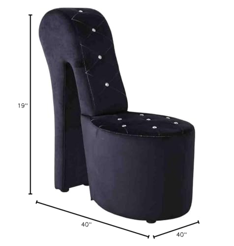 Master Furniture High Heel Velvet Shoe Chair with Crystal Studs, Black S1326