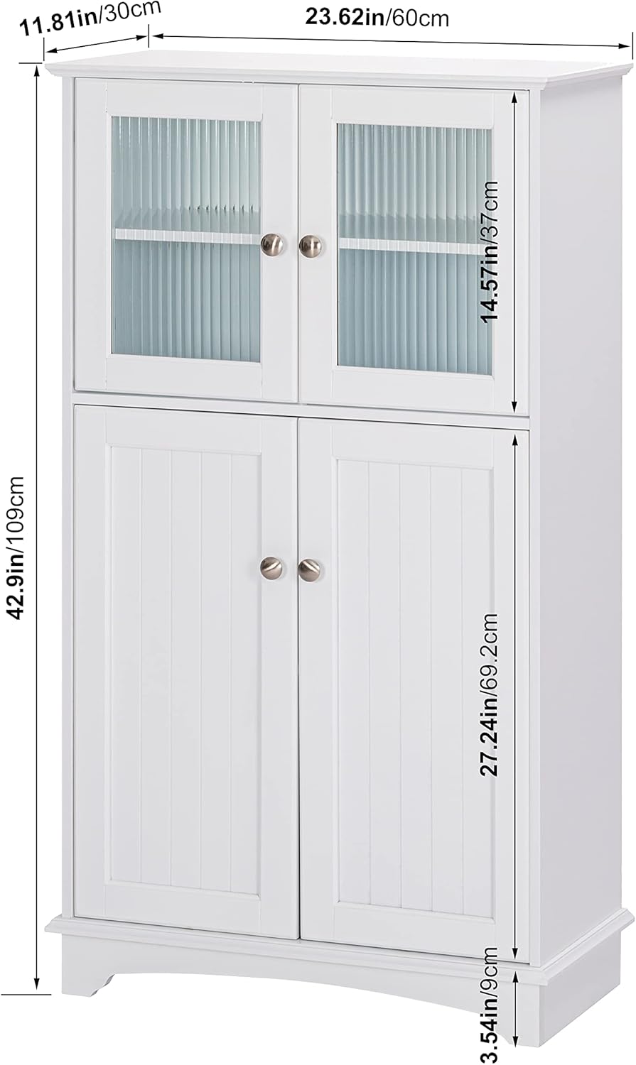 Spirich Bathroom Storage Cabinet, Free Standing Wood Floor Cabinet, White Q59036