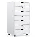 7-Drawer Dressers & Chests of Drawers, Wooden Storage Dresser Cabinet with Wheels, Mobile Chest of Drawers, Wide Storage Space for Living Room, Hallway, Home Office (18.7"D x 15.8"W x 34.3"H),White