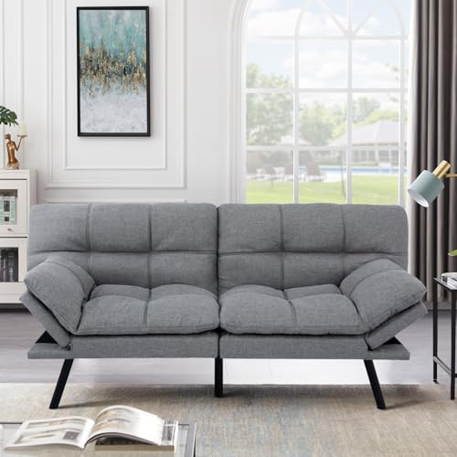 MUUEGM Memory Foam Futon Sofa Bed, Futon with Adjustable Backrests Armrests and Convertible, Modern Design Futon Couch for Living Room, Apartment, Office, Small Room, 71" Daybed Brown