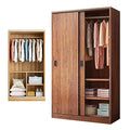 Armoire Wardrobe Closet Cabinet with Sliding Door,Freestanding Bedroom Closet Wardrobe with Shelves & Hanging Rods,Tall Wood Clothes Organizer Storage Cabinet(55" W, Natural)