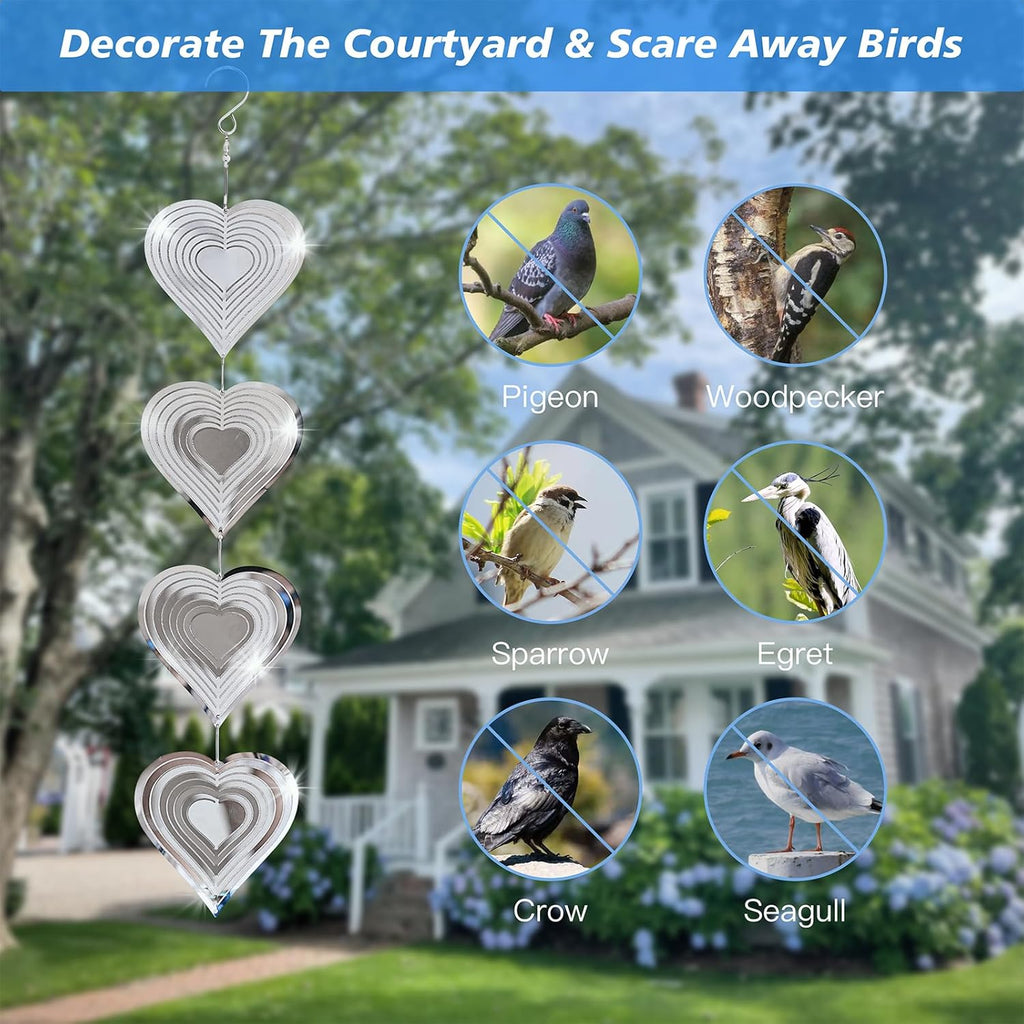 Metal Bird Scare Devices Outdoor, Double-Sided Reflectors, Heart Wind Spinners for Yard Garden Decor R883501