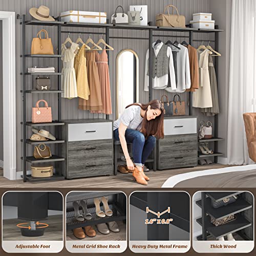 Aheaplus Wall Mounted Garment Rack with 6-Drawers, Grey Oak+Black H594