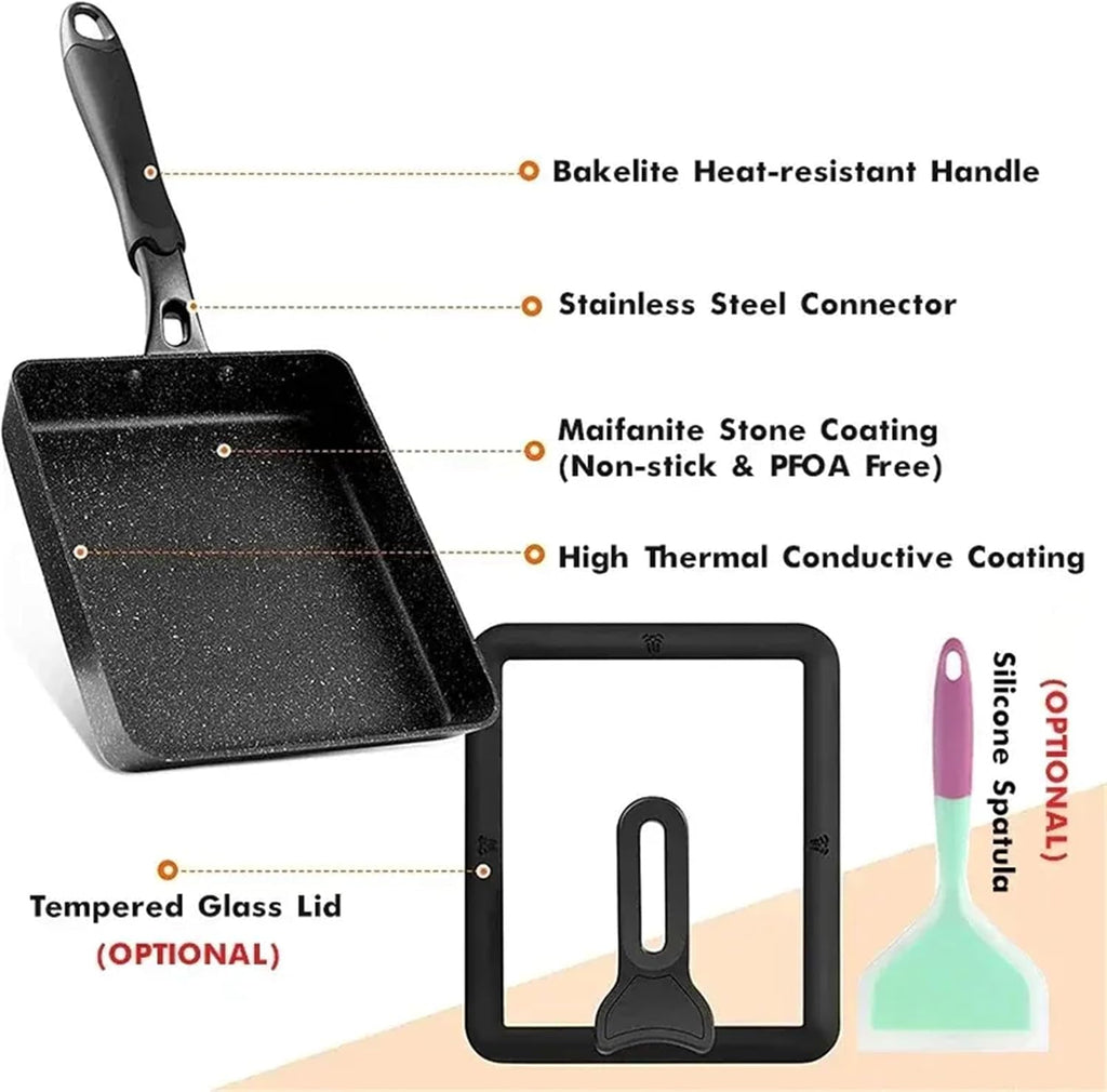 Premium Tamagoyaki Pan Nonstick with Lid - Japanese Omelette Pan V9746