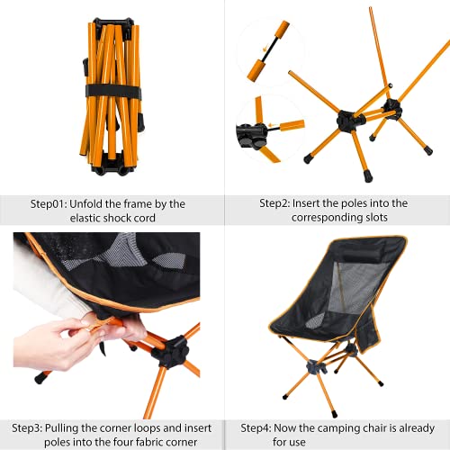 Ubon Compact Folding High Back Camping Chair with 2 Side Pockets Black/Gray F198