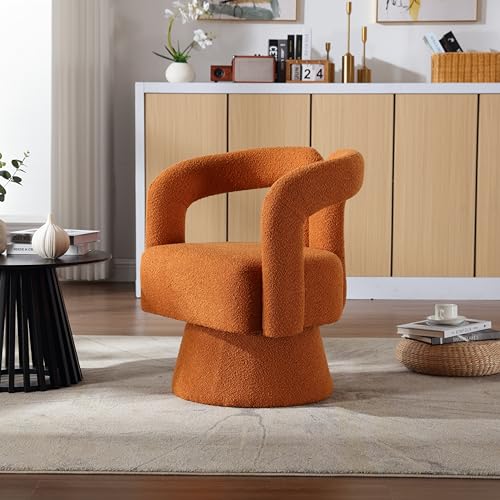 Round Armchair with Wide Upholstered Seat for Living Room Bedroom Office, Rose Red C797382