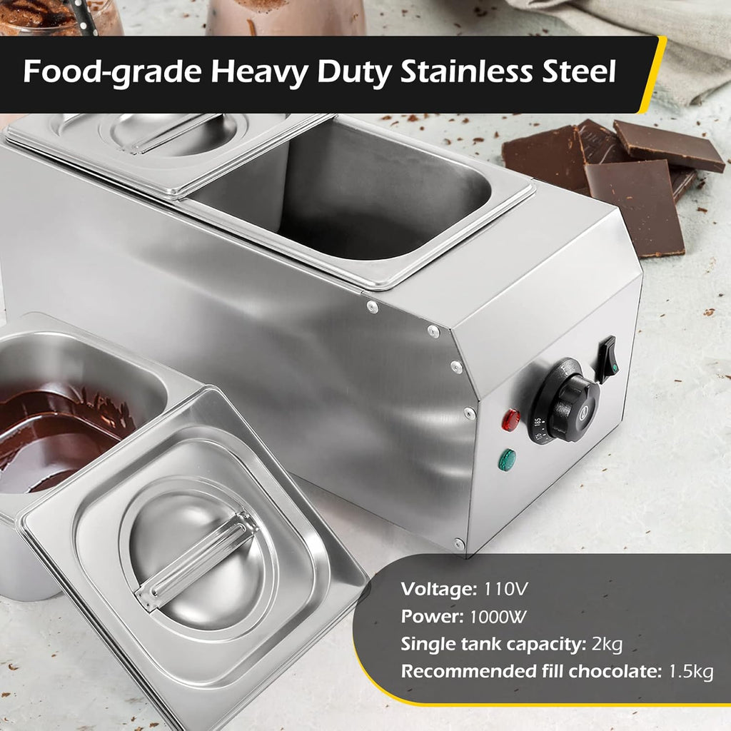 Dyna-Living 2-Tank Chocolate Melting Machine 1000W Electric Chocolate Melter with Temperature Control O82140