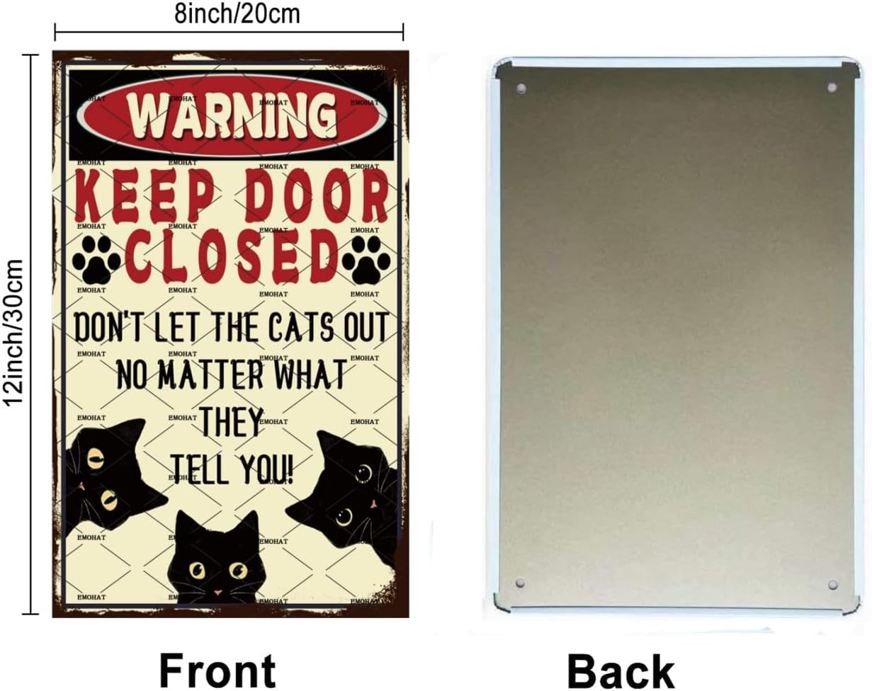 Funny Black Cat Warning Metal Sign 8x12 Inch Wall Decor G618