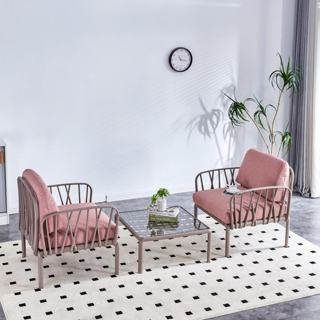 3-Piece Patio Furniture Set with Cushions and Coffee Table, Pink R470