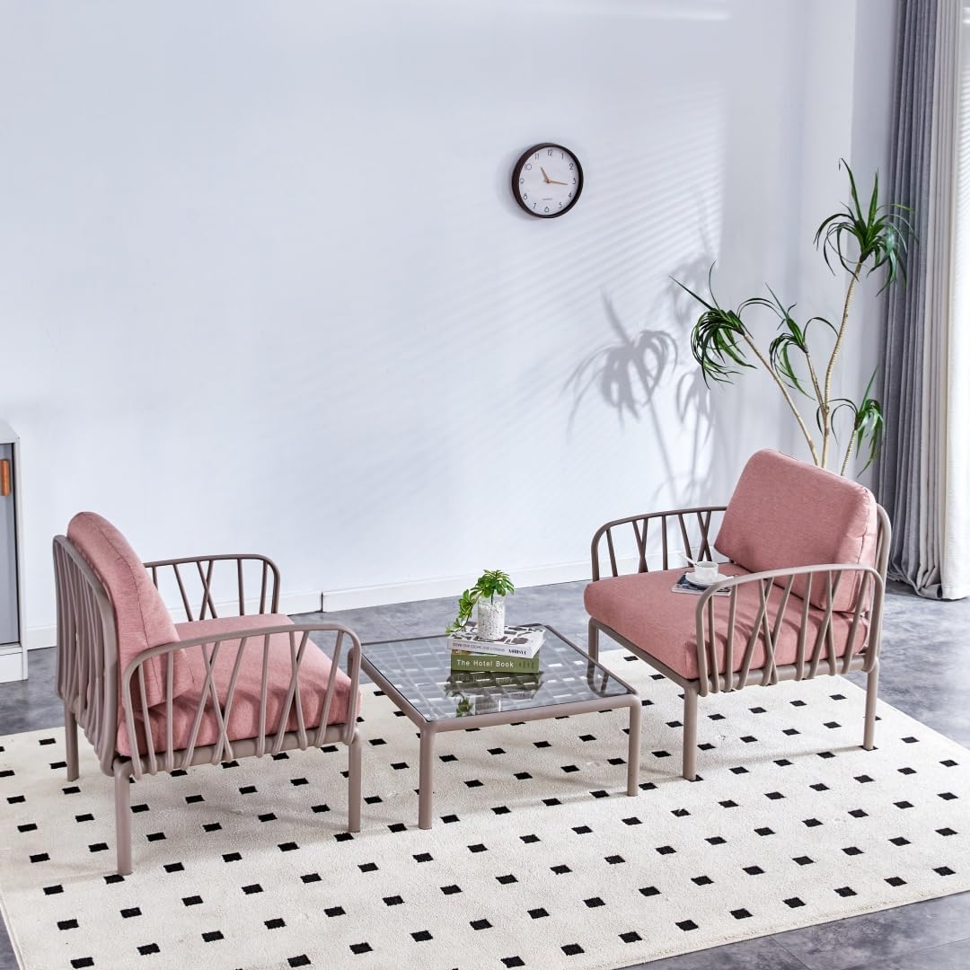 3-Piece Patio Furniture Set with Cushions and Coffee Table, Pink R470