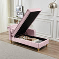 60.6" Modern Upholstery Chaise Lounge Chair with Storage, Velvet Corner Couch Daybed with Gold Metal Legs, Sleeper One-Arm Recliner Sofa Bed for Bedroom,Office,Living Room,Apartment,Pink