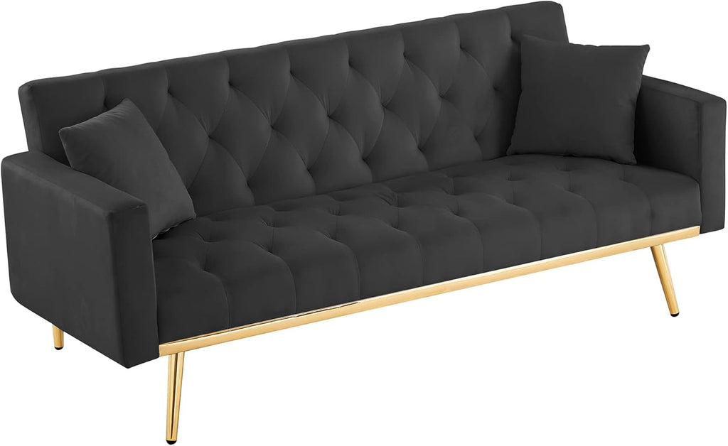 Black Convertible Folding Futon Sofa Bed for Compact Living Space U10765