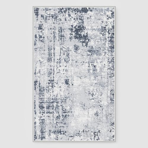 RYB HOME Washable 8x10 Area Rug, Ultra Soft Faux Wool Non Slip, Grey R45690
