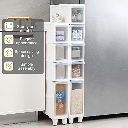 Narrow Tall Floor Cabinet for Bathroom, 4 Clear Drawers with Casters L2591
