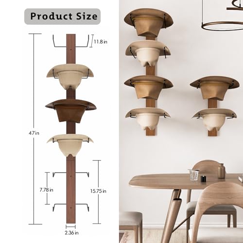 Cowboy Hat Rack - 6 Pieces, Rustic Black Metal and Wood Wall Mount J554