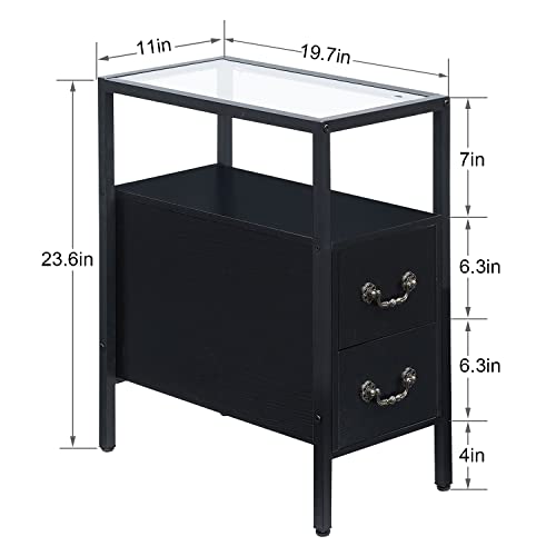 VECELO End Tables Set of 2, 24" Narrow Nightstands with Drawer and Shelf, Brown R852