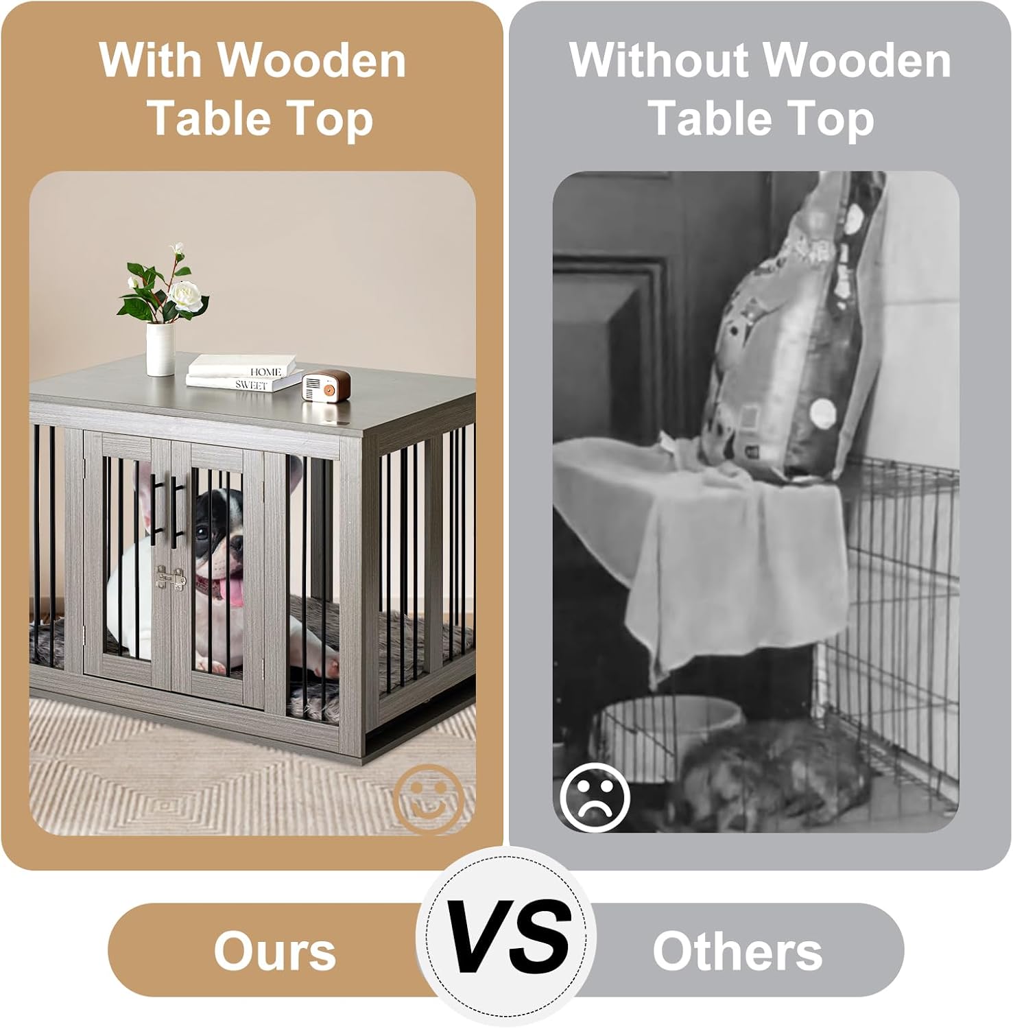 Furniture Style Dog Crate Medium with Washable Bed, Wooden End Table Kennel R98415