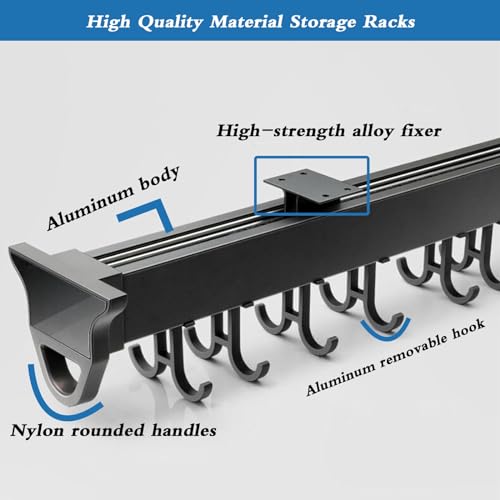 Broom and Mop Holder Storage Rack with Adjustable Hooks for Kitchen Closet D368500