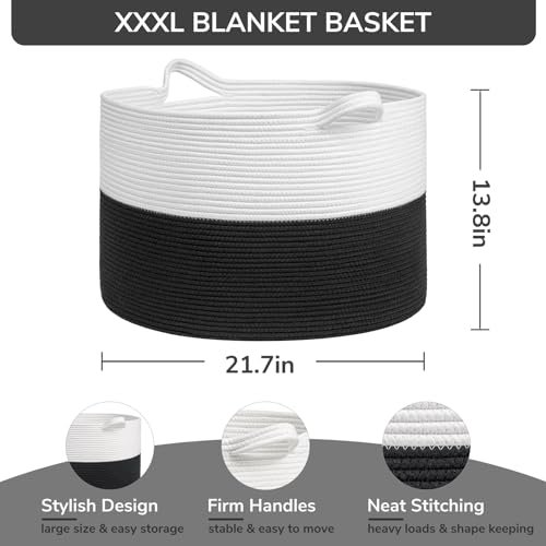 INDRESSME Large Cotton Rope Storage Basket with Handles, 90L Grey A656