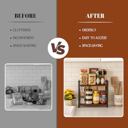 Spice Rack for Countertop, 2 Tier Wooden Kitchen Organizer - Grey W1874