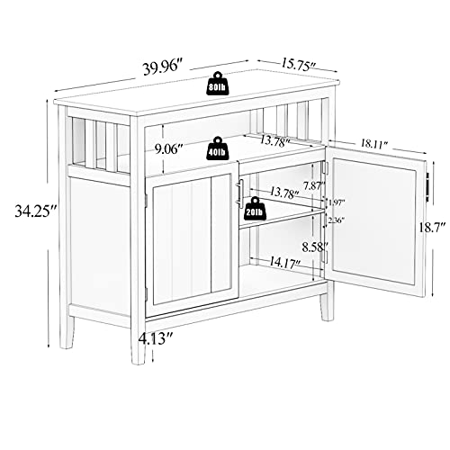 40 Inch Buffet Table with Shelves, White Y1296