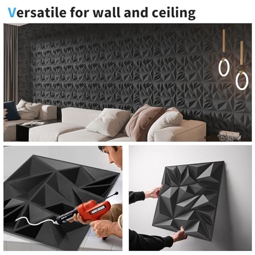 Art3d 33-Pack 3D Wall Panels, Diamond Textured Accent Wall Paneling, 12 x 12 inch White D9779