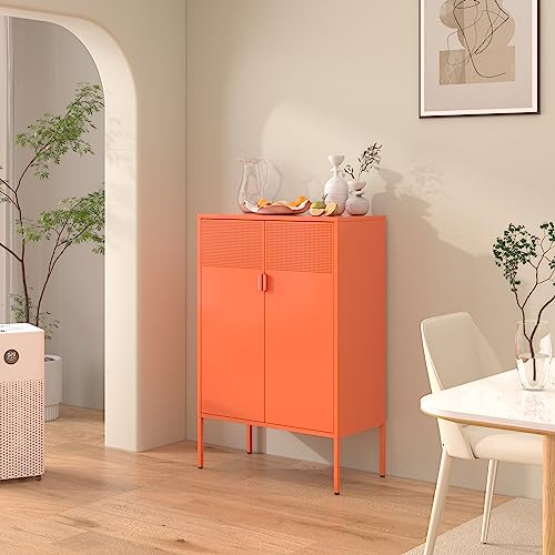 Metal Storage Sideboard with Adjustable Shelves, Orange, 47" O3745