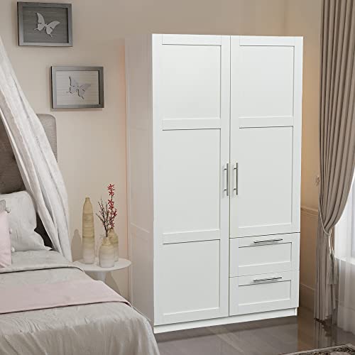 Kitchen Pantry Storage Cabinet with 2 Doors and 2 Drawers, White O87191