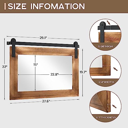 Farmhouse Barn Door Mirror 41" x 26" Rustic Wood Framed Wall Mirror J43155