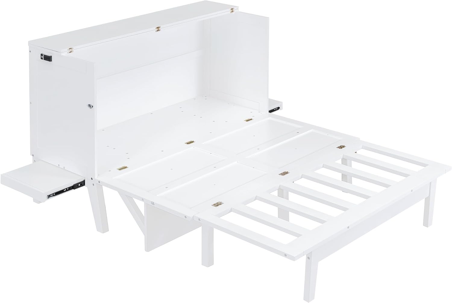 Queen Size Murphy Bed with USB Port & Removable Shelves, White X615961