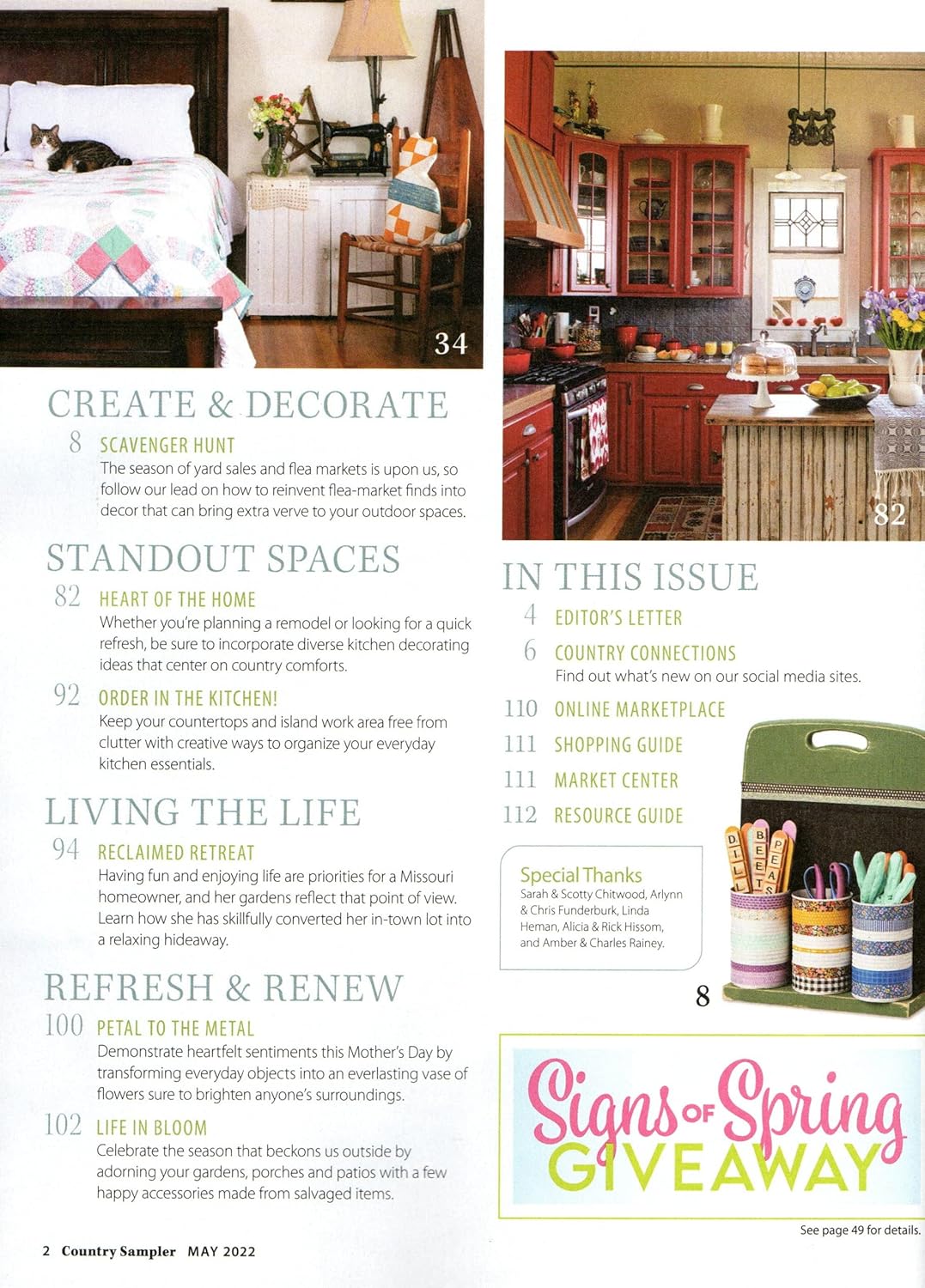 COUNTRY SAMPLER Magazine May 2022 Spring Rooms & Kitchens D748