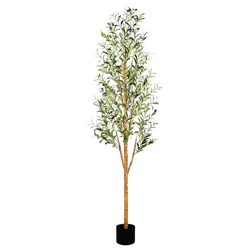 Sunnyglade 6FT Tall Artificial Olive Tree Faux Silk Potted Plants for Home Living Room Office Decor Indoor Fake Olive Tree with Natural Wood Trunk and Realistic Leaves Branches and Fruits