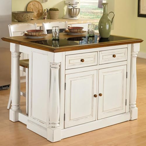 Homestyles Monarch Kitchen Island Set with 2 Stools, Off-White L666890