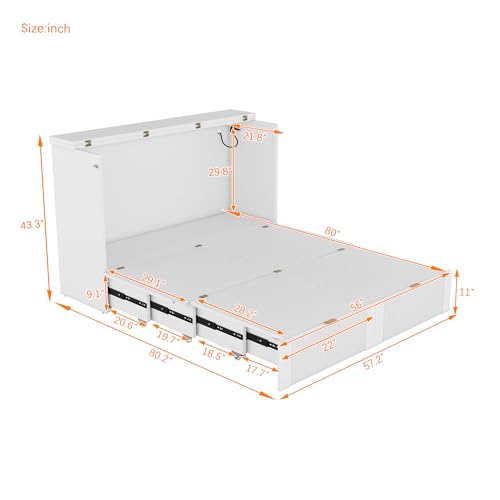 Merax Full Size Murphy Bed Cabinet with Storage, Wood Folding Wall Bed, Grey X84273