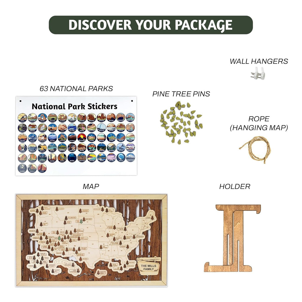 Personalized US National Parks Map Wall Art P6385
