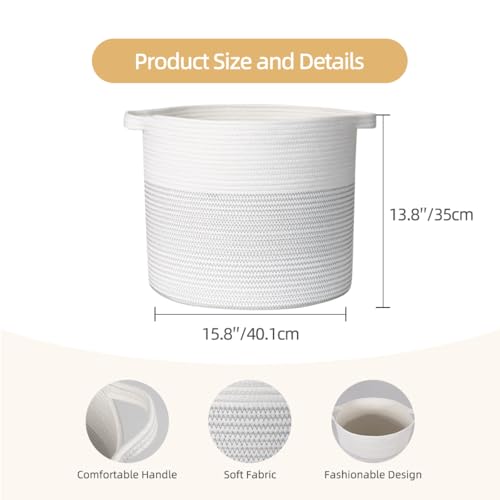 Cotton Rope Storage Basket with Handles, White & Grey I74953