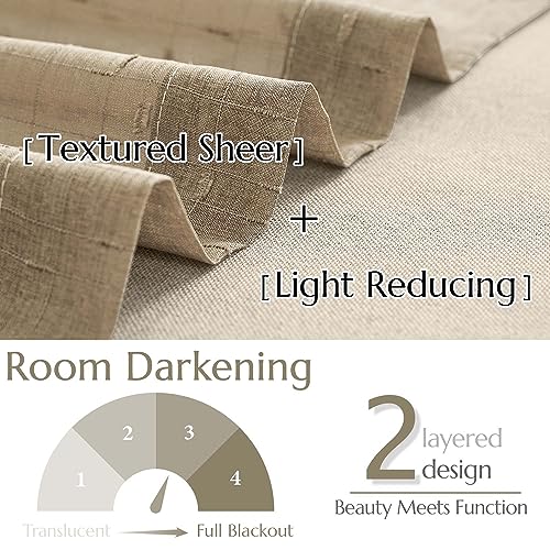 jinchan Linen Sheer Valance Double Layer Leaf Embroidered Kitchen Curtain 18 Inch Beige N884706