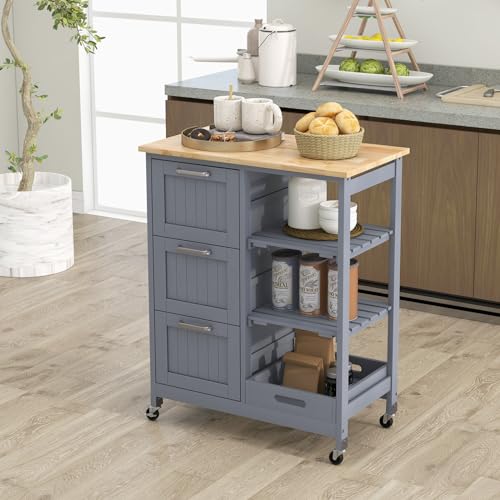 Kitchen Island Rolling Storage Cart with Drawers & Removable Tray S3893