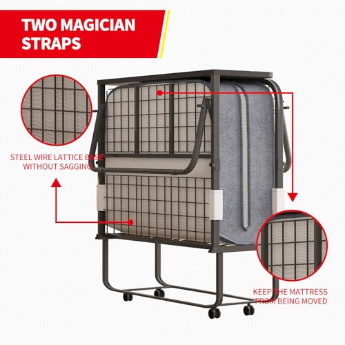 Folding Bed with Mattress for Adults, Twin Size, Metal Frame T61630
