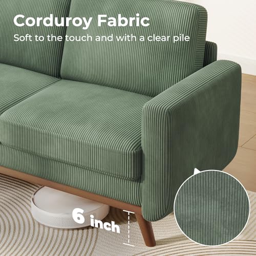 Vesgantti 68" Loveseat Sofa Green Corduroy Couch with Spring Cushion S558