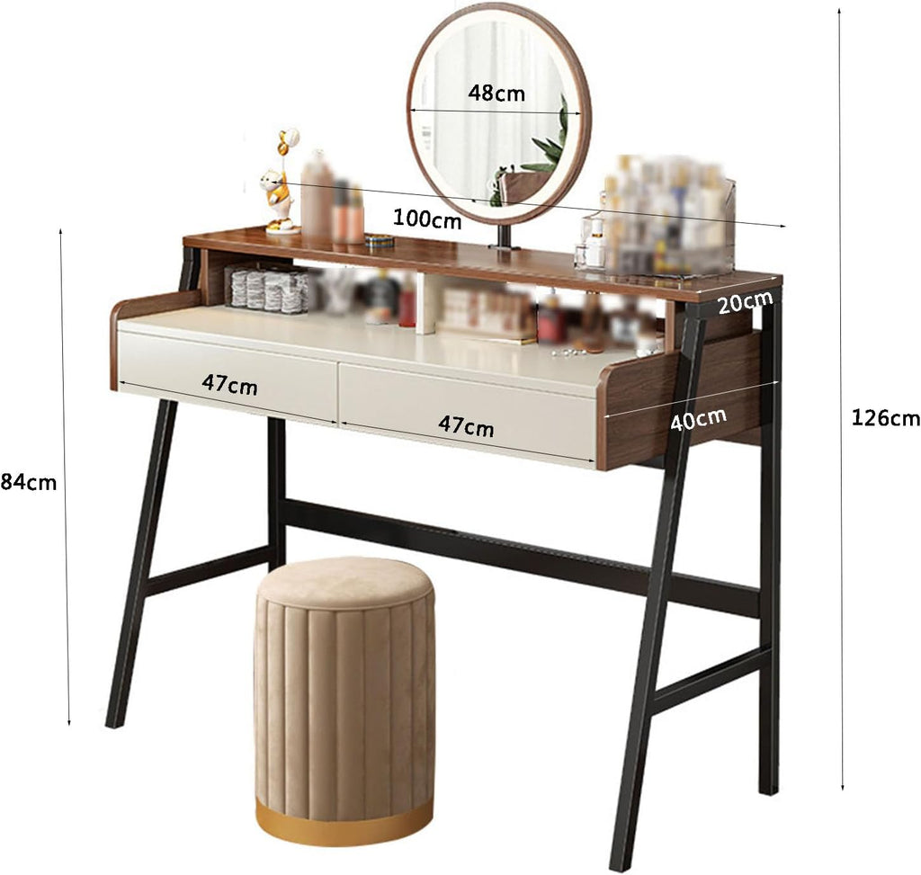 Solid Wood Vanity Set with Dimmable Lighted Mirror and 2 Drawers S803