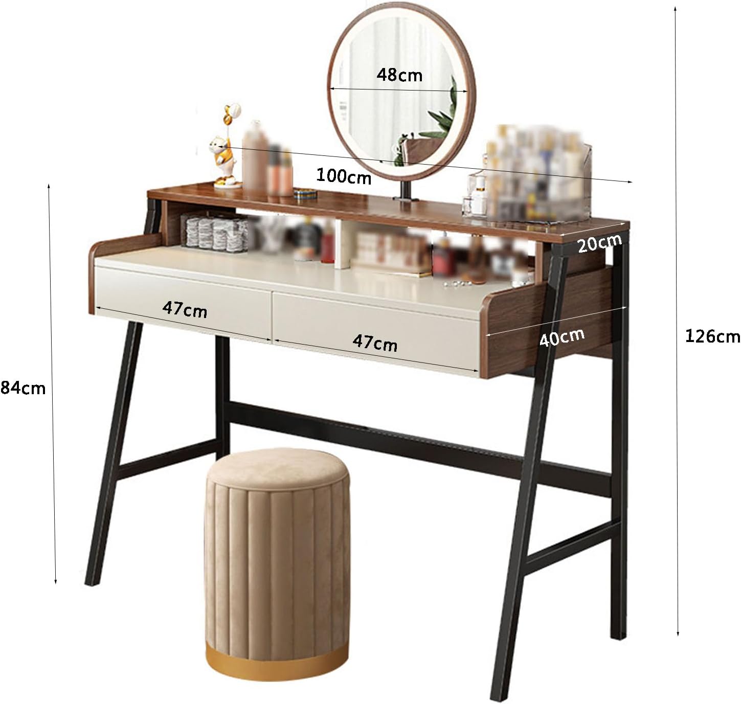 Solid Wood Vanity Set with Dimmable Lighted Mirror and 2 Drawers S803