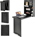 Wall Mounted Desk, Multi-Function Home Office Workstation with Storage Shelves, Space Saving Fold Out Convertible Floating Table for Bedroom, Living Room, Study Room, and Small Spaces (Black)