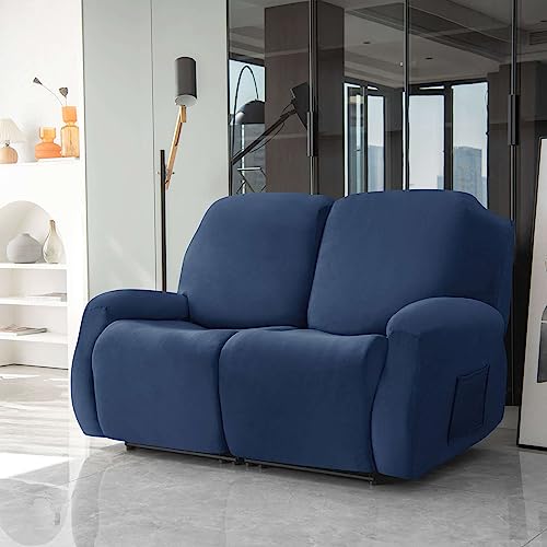 Stretch Recliner Couch Covers 4 Seat, Soft Velvet Slipcover with Pocket, Royal Blue C71228