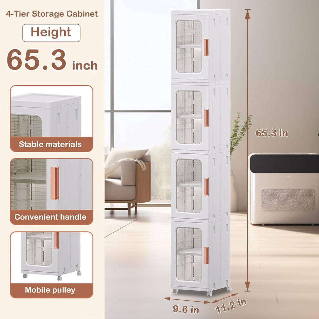 65" Narrow Tall Plastic Storage Cabinet with Shelves and Wheels F7739